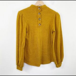 Ginger G Mustard Yellow Mock Neck Button Back Sweater Women's Size Small S